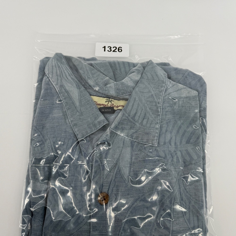 Tommy Bahama Mens Large Blue 100% Silk Tropical Leaf Jacquard Camp Shirt L - Picture 7 of 7